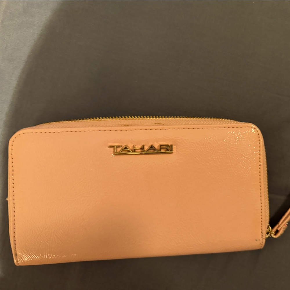 Pink Tahari patent leather wallet with wristlet